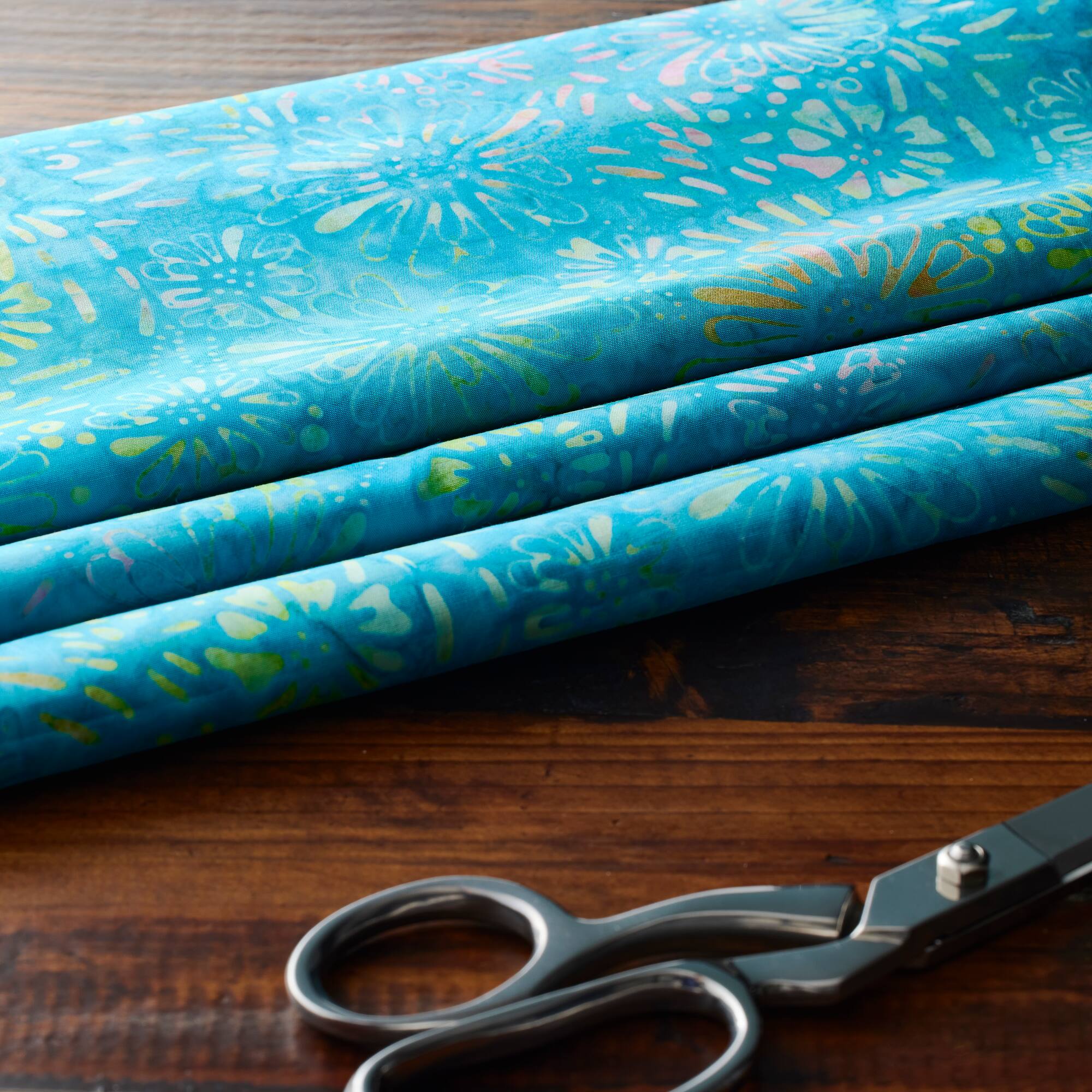10 yd. Full Bolt: Feldman Premium Indonesian Batik Turquoise Tie Dye Daisy Fabric